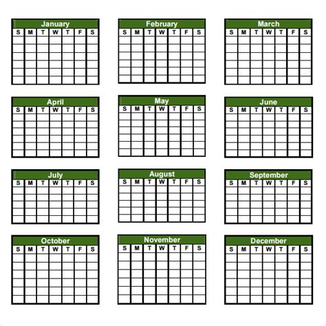 Year Calendar Free Printable