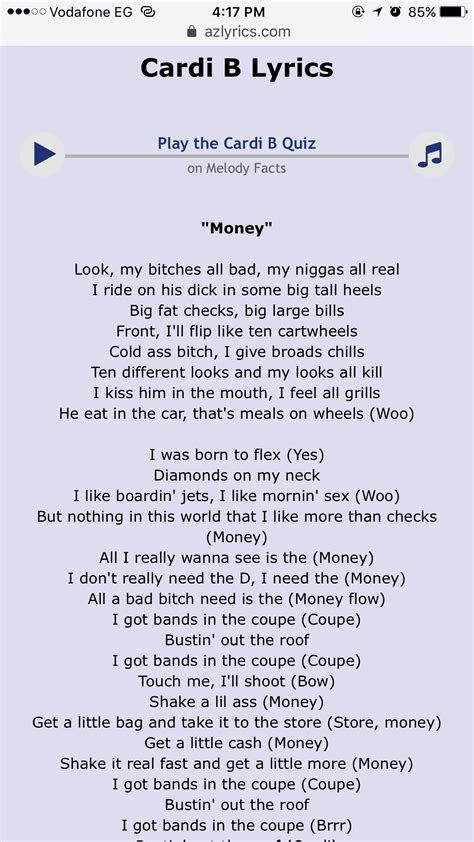 Money Explicit Language Cardi B Lyrics Money Lyrics Cardi B