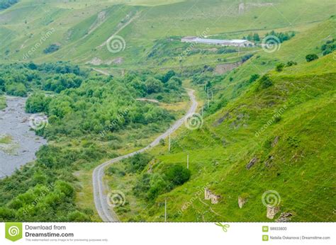 Mountain Landscape With River And Road Stock Photo Image