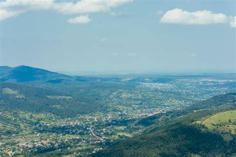 Free Photo Aerial View Of Green Mountain Valley With Town