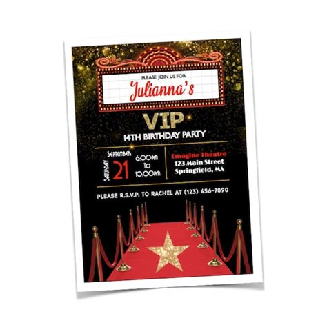 Hollywood Themed Party Invitation Custom Digital Download Etsy
