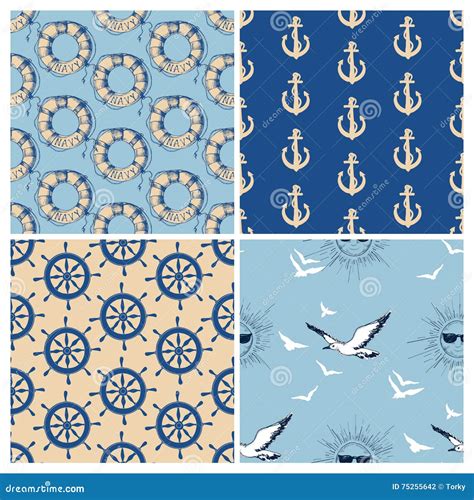 Marine Seamless Patterns Stock Vector Illustration Of Cruise 75255642