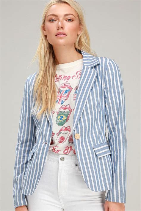 halladay light blue striped blazer blazers for women striped blazer black women fashion