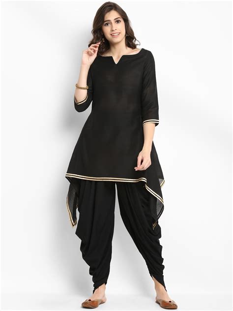 Buy Abhishti Women Black Solid Kurta With Dhoti Pants Kurta Sets For