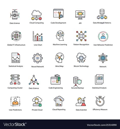 Data Science Flat Icons Set Royalty Free Vector Image