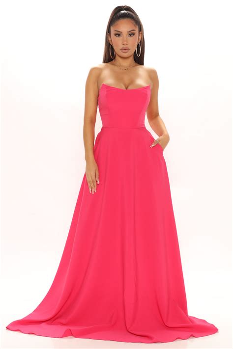 Vivianna Maxi Gown Hot Pink Fashion Nova Dresses Fashion Nova