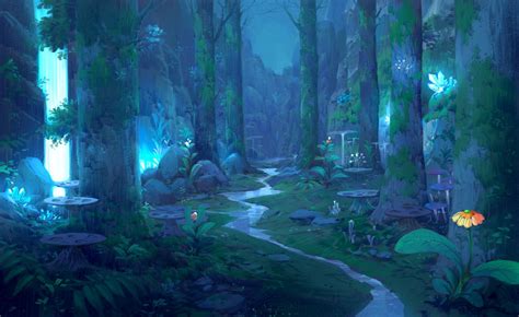 Forestnightwaterfall Paperblue Net On Artstation At