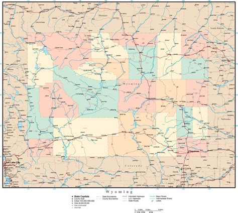Wyoming Adobe Illustrator Map With Counties Cities County Seats