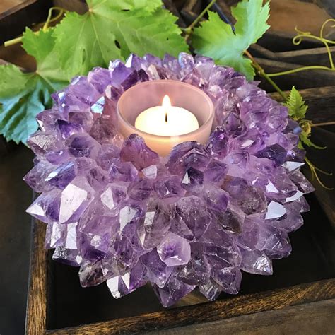 Large Amethyst Point Candle Holder Crystal Decor Metaphysical Cha