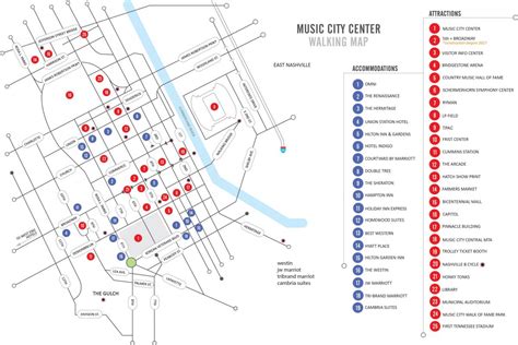 Downtown Nashville Attractions Map Downtown Nashville