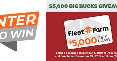 Fleet farm has a deals page on their website that they regularly update with current deals. FLEET FARM - $5,000 BIG BUCKS GIVEAWAY SWEEPSTAKES ...