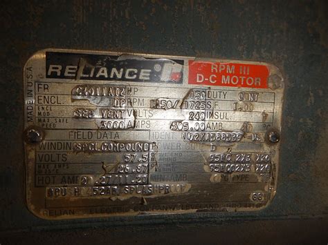 150 Hp Reliance Dc Electric Motor 1200 Rpm C4011atz Frame Dpfvbb