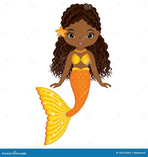 Vector Beautiful Mermaid With Orange Fishtail And Starfish Vector