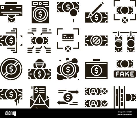 Fake Money Collection Elements Icons Set Vector Stock Vector Image