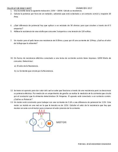 Pdf Ejercicios Ley De Ohm Y Watt Del Gabriel Sebastian Escobar