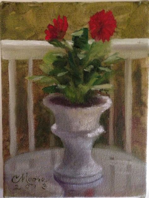 A Painting Of Red Flowers In A White Vase