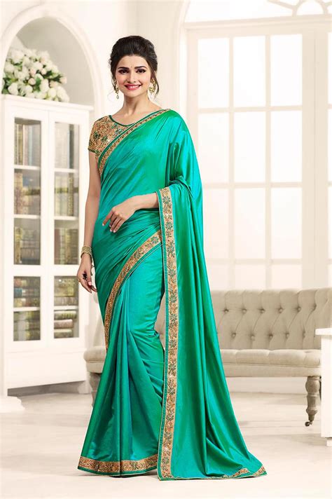 Paper Silk Saree With Blouse Piece Turquoise