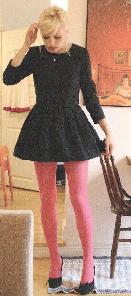 Pink Tights Delight That Contrast Adds A Whole Extra Dimension To That Black Skater Dress Very