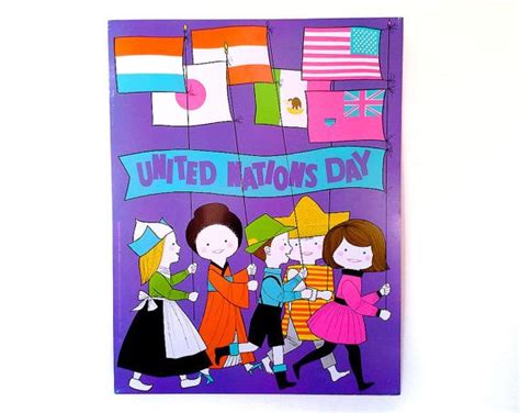 Mid Century Kids Poster 1960s Print Illustration United Nations Day