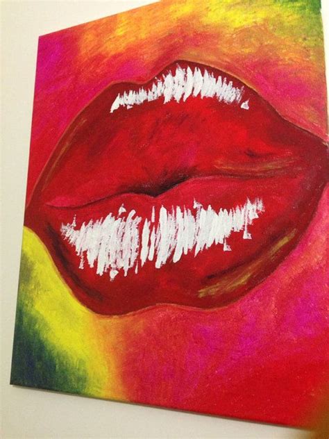 Original Acrylic Lips Painting On Canvas By Banditbeans On Etsy Lips