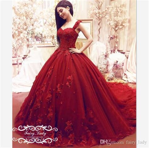 Red Chapel Train Quinceanera Dresses Pageant 3d Floral