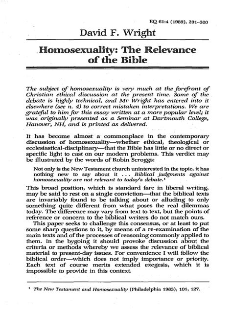 1989 4291 Homosexuality The Relevance Of The Bible Homosexuality Paul The Apostle