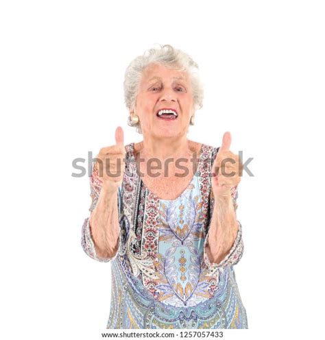 Portrait Old Woman Laughing While Doing Stock Photo 1257057433