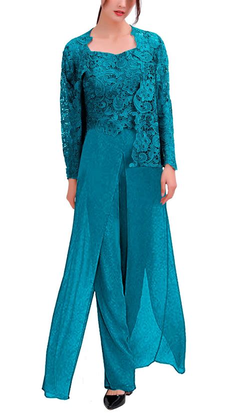 Womens 3 Pieces Chiffon Dress Mother Of The Bride Pants Suits With