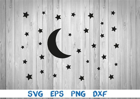 Moon And Stars Sky Starry Night Picture Silhouette Svg Etsy