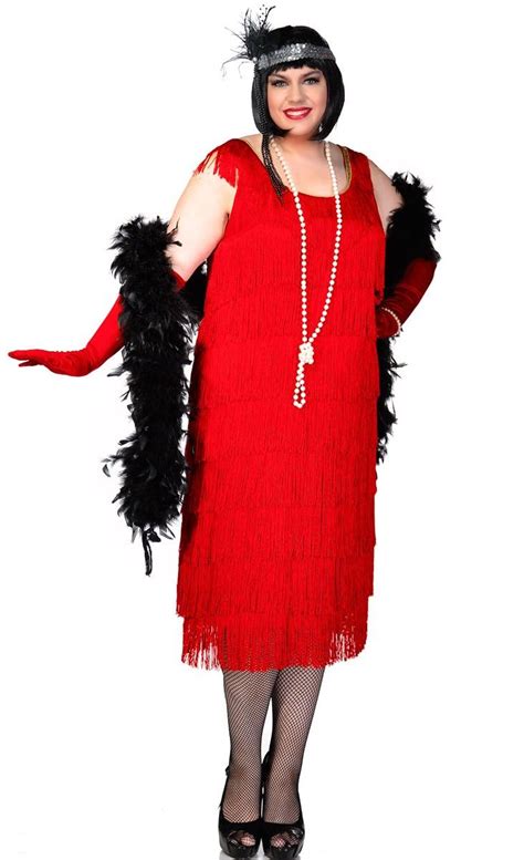 Amazing Womens 1920s Red Plus Size Flapper Fancy Dress Costume By