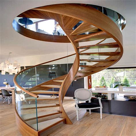 Customized Design Curved Staircase Interior Wood Stairs With 12mm