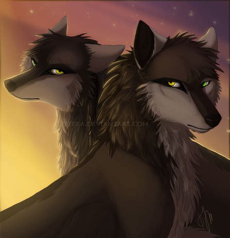 The Twins By Jetera On Deviantart Anime Wolf Wolf Artwork Wolf Drawing