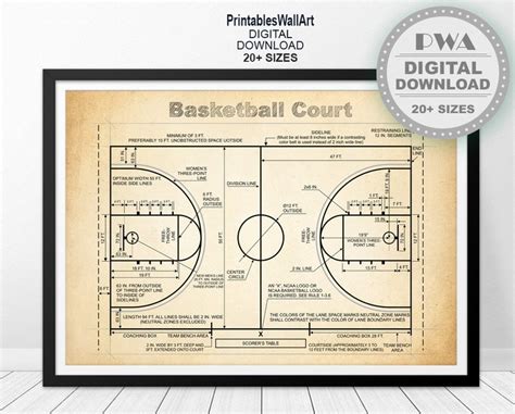 Basketball Court Print Digital Download Basketball Diagram Etsy