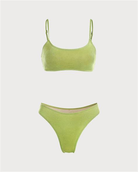 The Green U Neck Lurex Backless Bikini Set And Reviews Green Bikinis