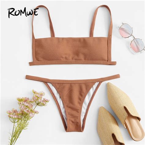 Aliexpress Com Buy Romwe Sport Brown Rib Wireless Camis Bikini Top