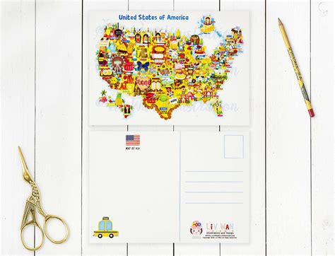 Usa Map Postcard Illustration Mini Print