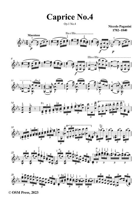 Paganini Caprice No4op1 No4in C Minorfor Solo Violin Open Sheet