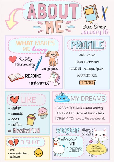 📖 🌸 Bullet Journal About Me Page Mockofun