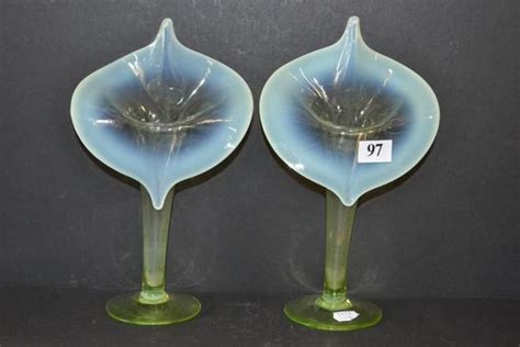 Vaseline Glass Jack In The Pulpit Vases Pair British Victorian Glass