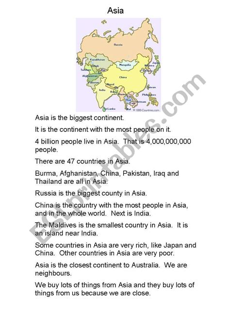 Continents Info 1 Asia And Europe Esl Worksheet By Laurab388