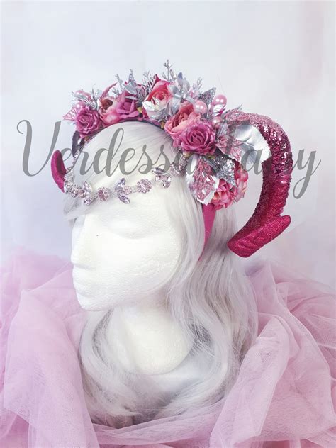 Pink Horns Headpiece Ram Horns Headpiece Silver And Candy Etsy