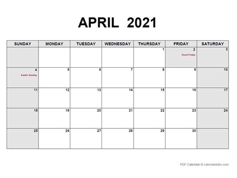 April 2021 Calendar Calendarlabs