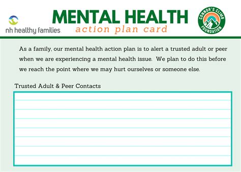 Mental Health Action Plan Card Connors Climb Foundation