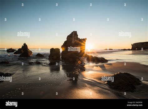 Sunset At El Matador Beach Malibu California Usa Stock Photo Alamy