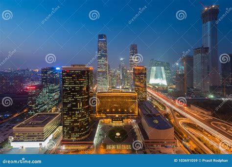 High Angle View Of Beijing Central Business District Skyscraper Stock
