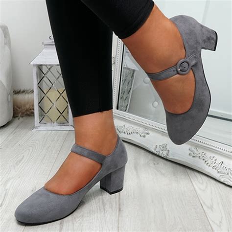 New Womens Mary Jane Block Heel Pumps Buckle Casual Comfy Shoes Size Uk