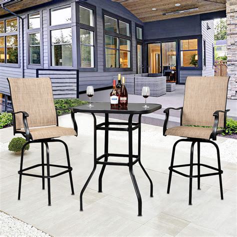 3 Piece Outdoor Height Bistro Chairs Set Patio Bar Height Table With 360° Swivel Chairs All