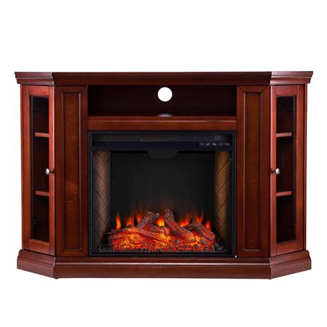 Silverado Smart Corner Fireplace W Storage Brown Mahogany