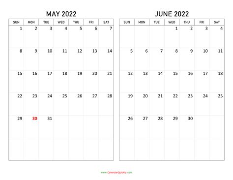 May And June 2022 Calendar Calendar Quickly