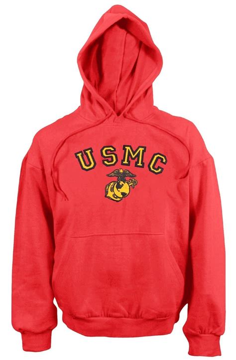 Mens Red Usmc Globe And Anchor Hooded Sweatshirt Rothco Us Marines